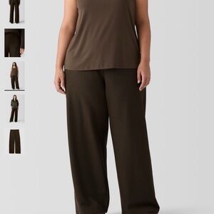 Eileen Fisher Felted Wool Jersey Wide-Leg Long Pant 100% Regenerative Wool Brown